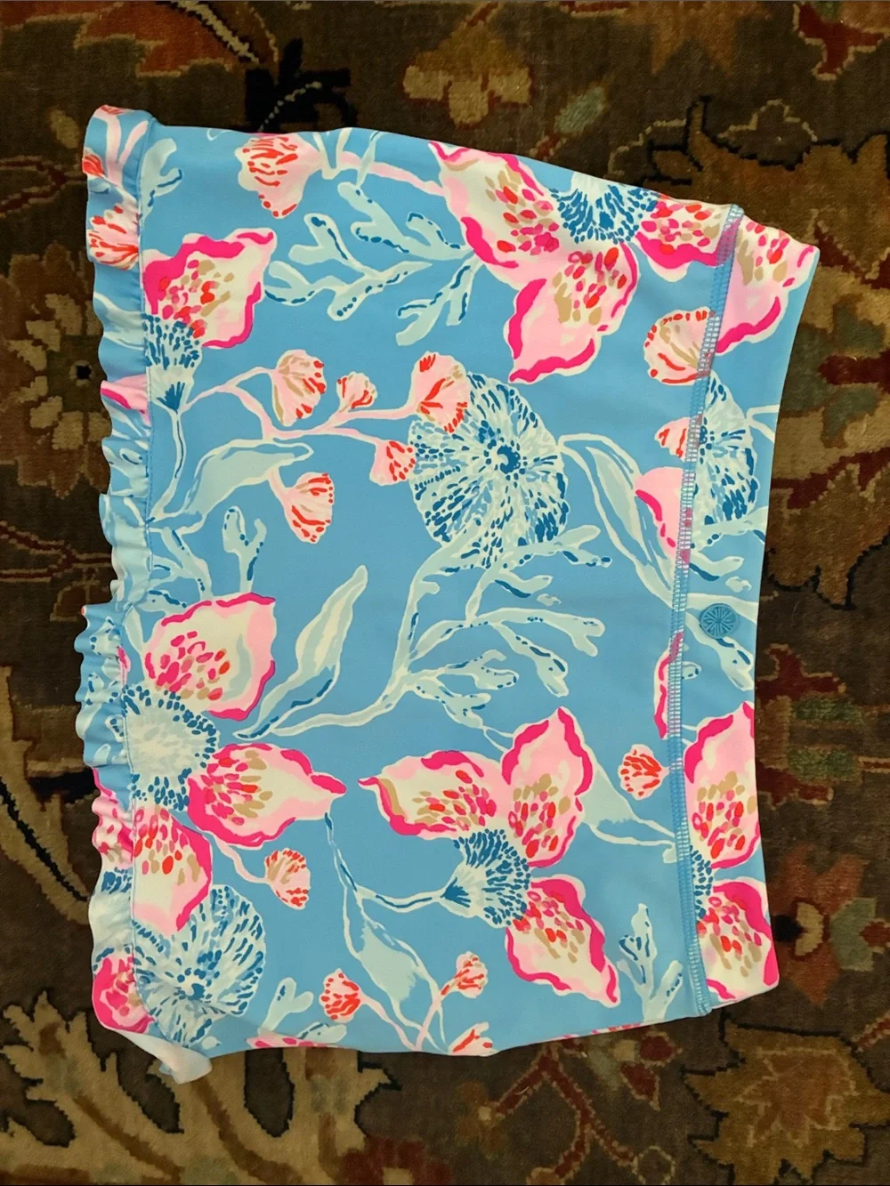 Lilly Pulitzer White Athletic Bottoms with Gold Logo and Blue Stitching